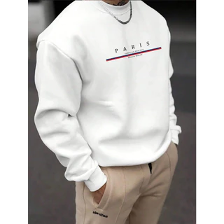 Moletom Gola Redonda Careca Blusa de Frio Casaco Masculino Flanelado Estampado Paris Style Streetwear 7083