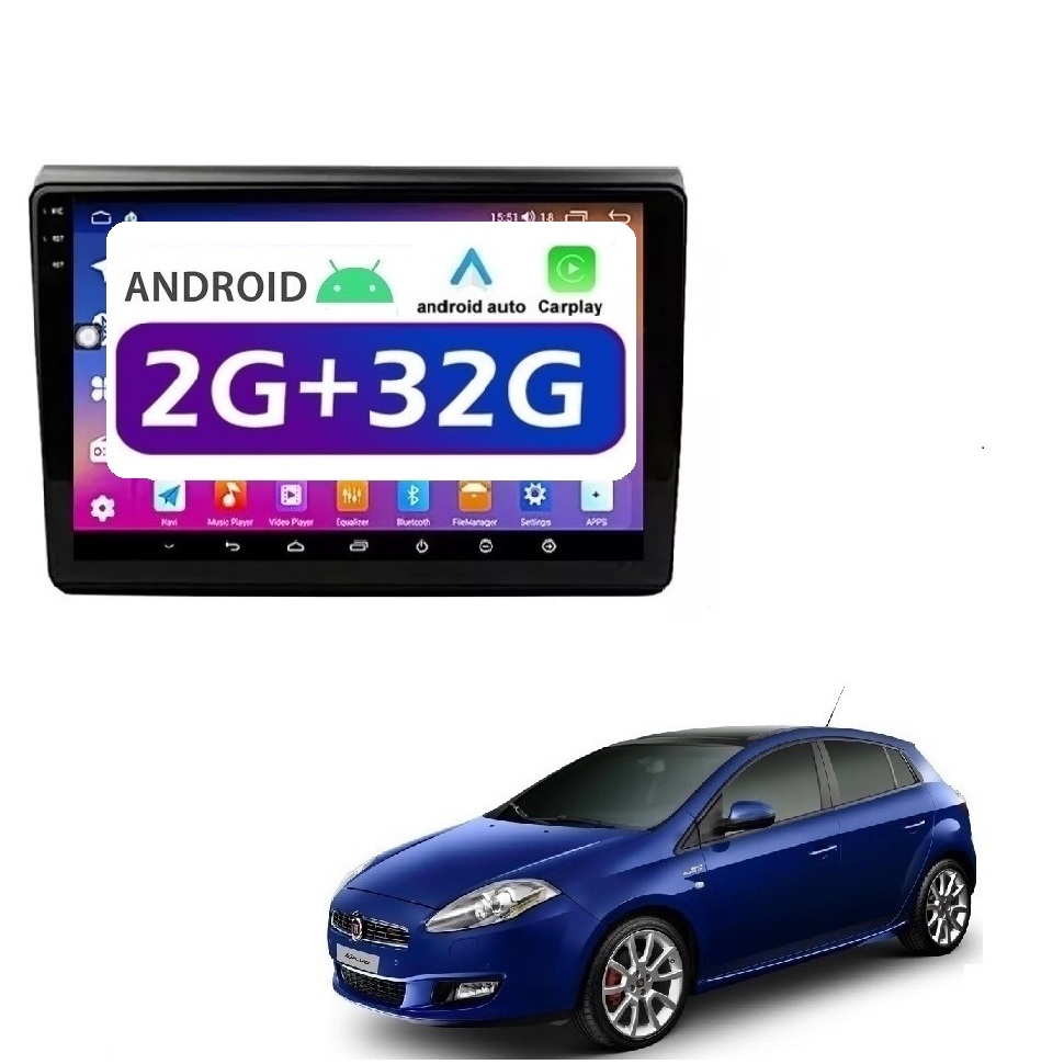 Multimidia 9" Android Fiat Bravo Android 2GB/32GB e Carplay - Completa ...