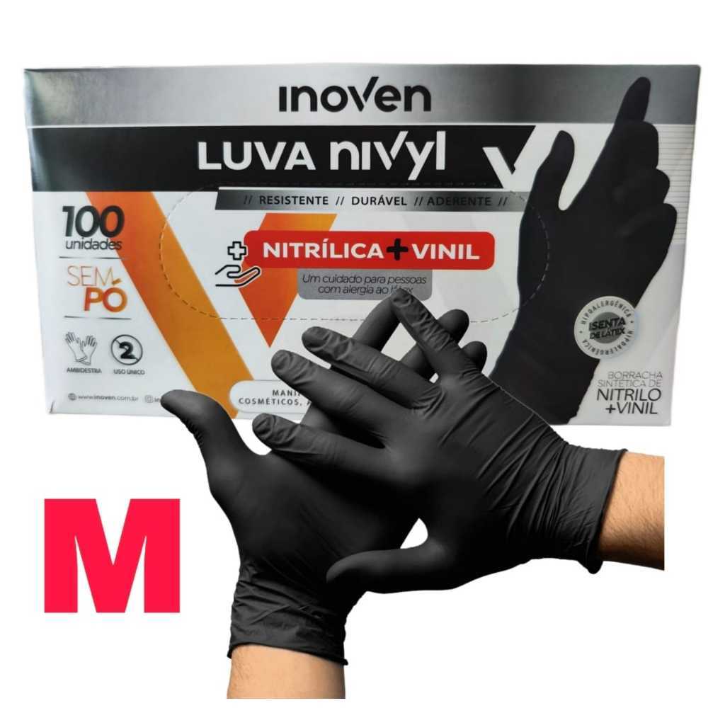Luva Nitrilica vinil Inoven Tamanho M Preta Versátil