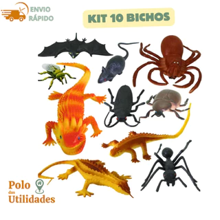 Kit 10 Animais Bichos Insetos De Brinquedo Diversão Criança