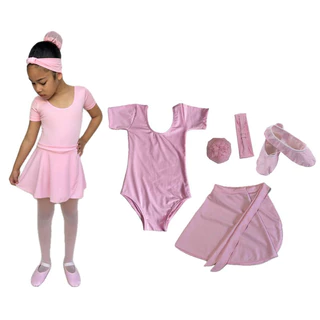 Kit Ballet Infantil 6 itens/ uniforme para dança completo - Saia transpassada