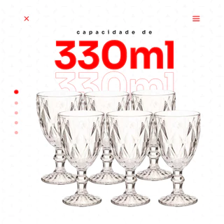 Jogo 6 Taças 340ml Vidro Diamond Transparente kit 6 Taças