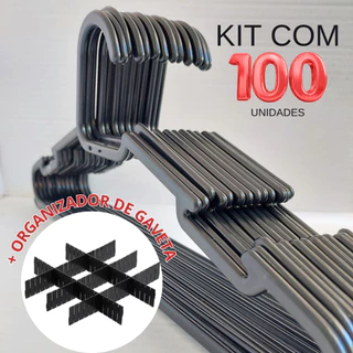 KIT 100 CABIDES ADULTO MODELO COMBATE PRETO REFORÇADO + ORGANIZADOR DE GAVETAS PRETO