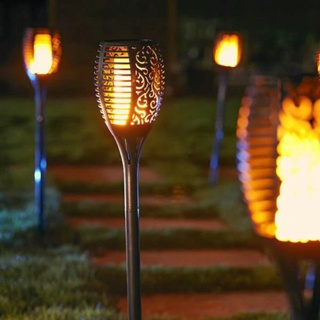 Kit 4 Espeto Balizador Luminaria Solar Tocha Luz Chamas Decorativa Jardim Branco Quente 52cm