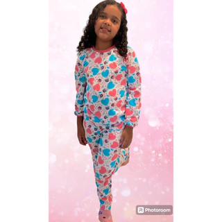 Kit 4 Pecas Conjunto Pijama Infantil Menina Desenho Crianca Calca e Blusa Cumprida