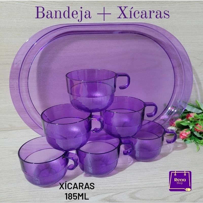 Tupperware Xícaras 185ml + Bandeja Oval Premier Roxa - Composto