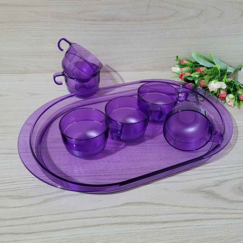 Tupperware Xícaras 185ml + Bandeja Oval Premier Roxa - Composto