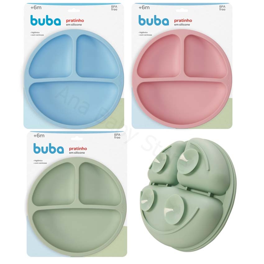 Prato Refeição Infantil Silicone C/ 3 Divisória Ventosa Buba | Shopee ...
