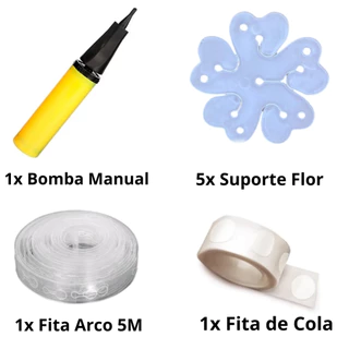 Kit Bomba Manual + Fita Arco Desconstruído + Fita 100 Pontos Cola + 5 Suporte Formato Flor