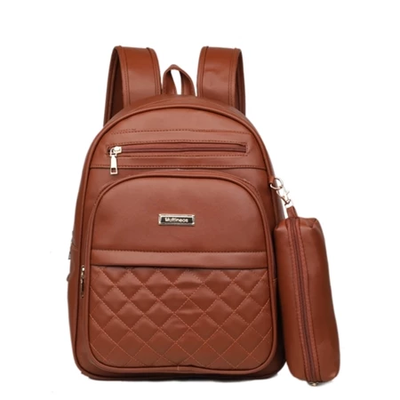 Bolsa mochila feminina em couro sintético com estojo 