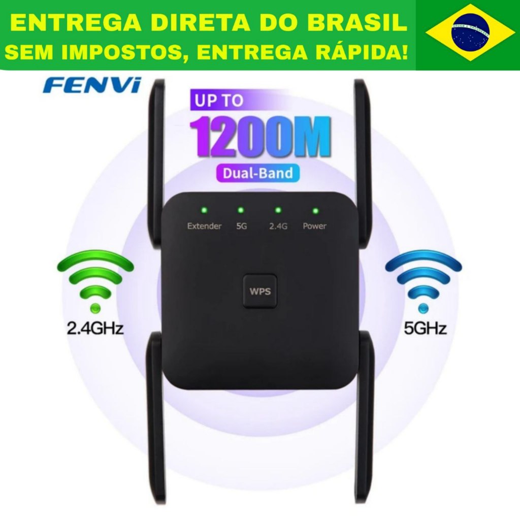 Repetidor Amplificador Wi-fi Fenvi Dual Band 2.4G, 5G 1200Mbps, sem fio longo alcance 4 antenas