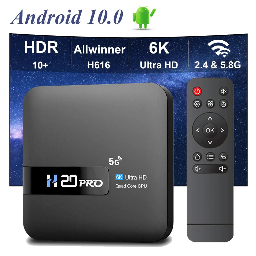 Smart Box Android 10.0 6k Ultra TV HD 2GB Ram 16GB de Armazenamento Wifi 5g CPU Quad Core GPU