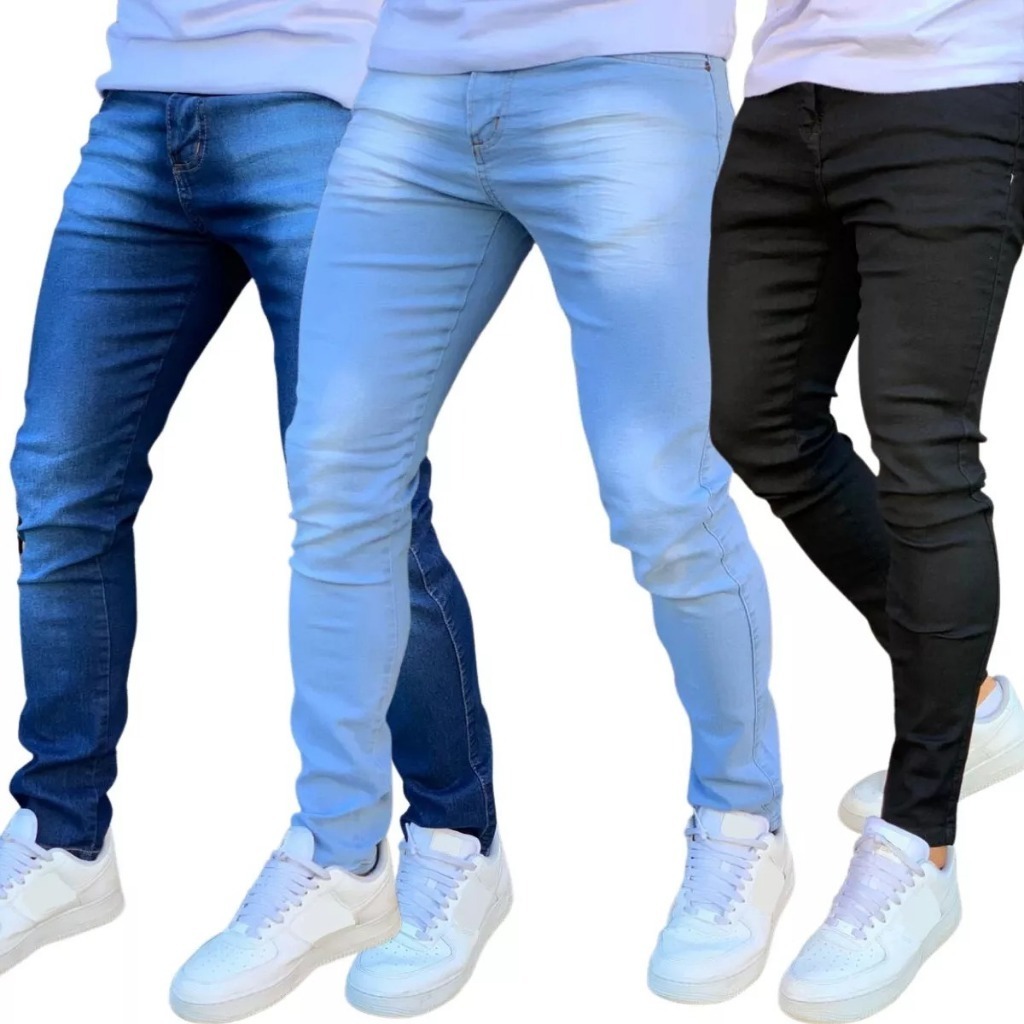 Kit 3 Calça Jeans Skinny Masculina Com Lycra Estica Muito Nf super promoção