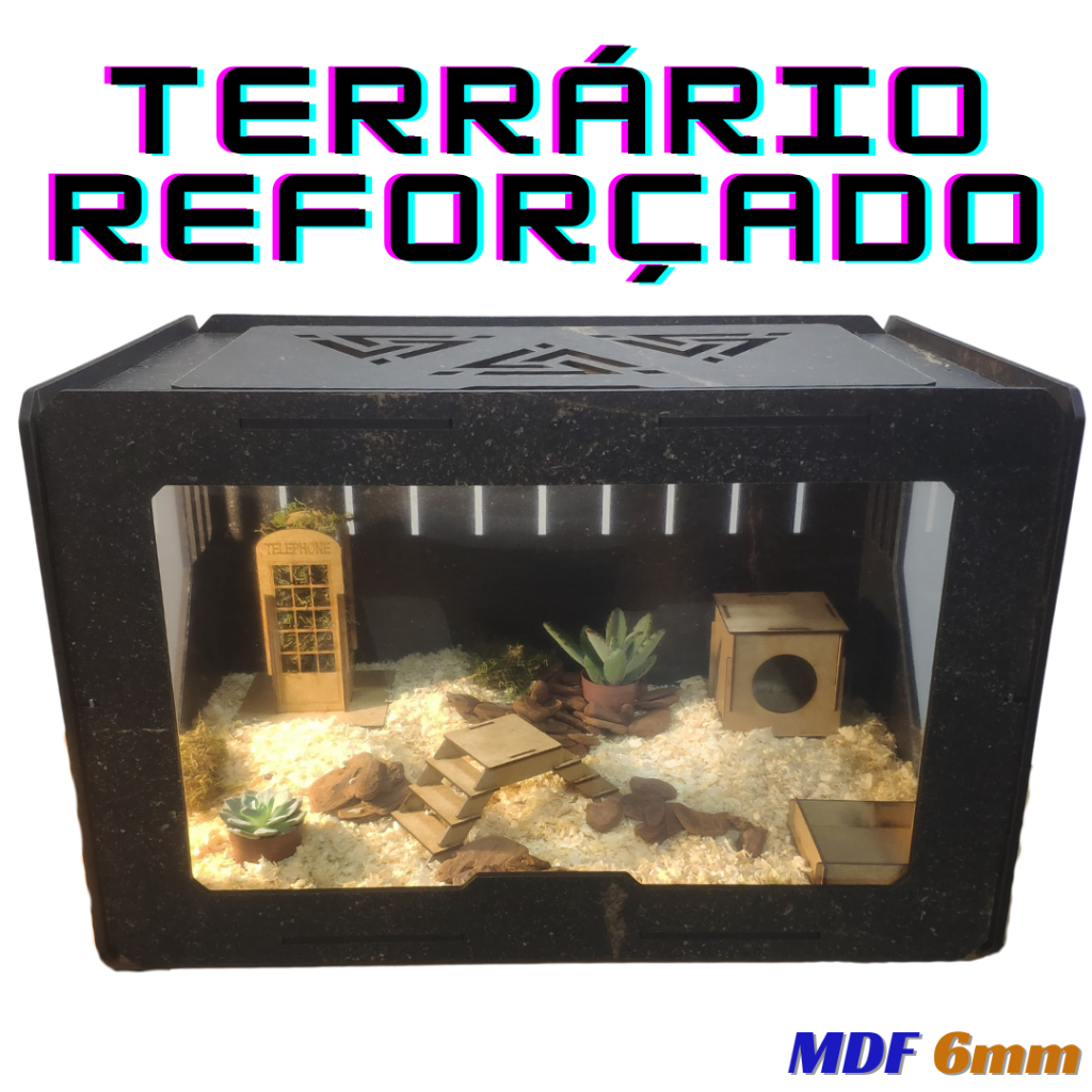 Terrário Hamster Completo Alojamento Médio 61x41x39 para Roedores c/ Acessórios e iluminação