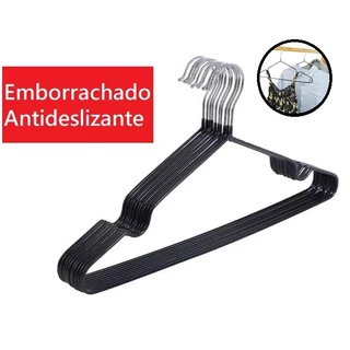 Kit 20 Cabides Roupas Reforçado Adulto Antideslizante Metal Emborrachado