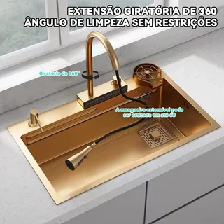 Kit Cuba Cozinha Gourmet Aço Inox C/ Torneira Flexível Golden