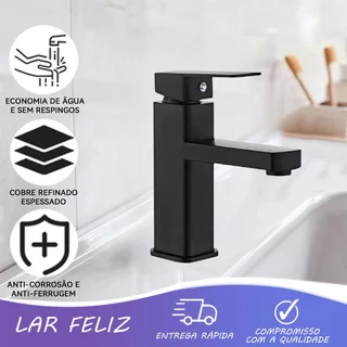 Torneira Banheiro Luxo Quadrada 1/4 Volta Preta Bancada Pia Banheiro Alto Padrão