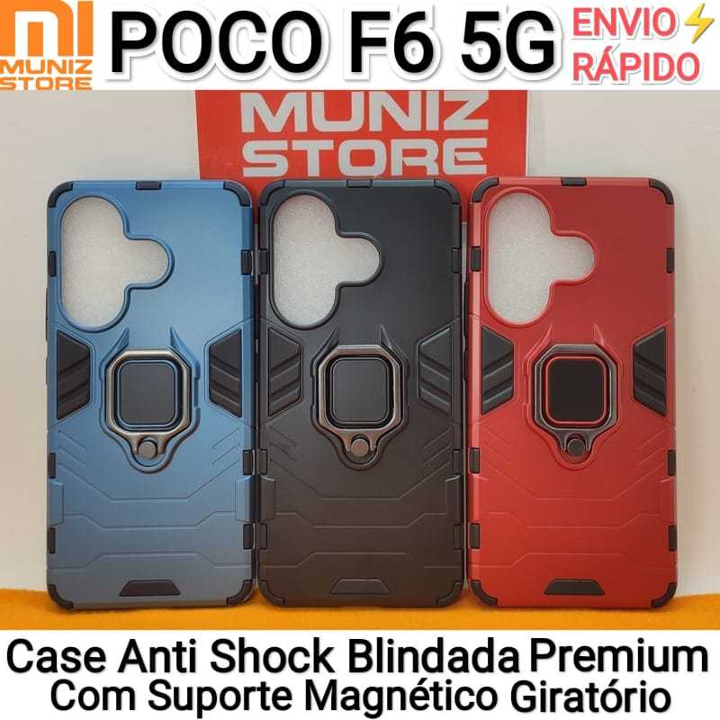 Capa Poco F6 5G Xiaomi Case Blindada Capinha Anti Impacto, Anti Shock Militar Com Suporte Magnético Giratório
