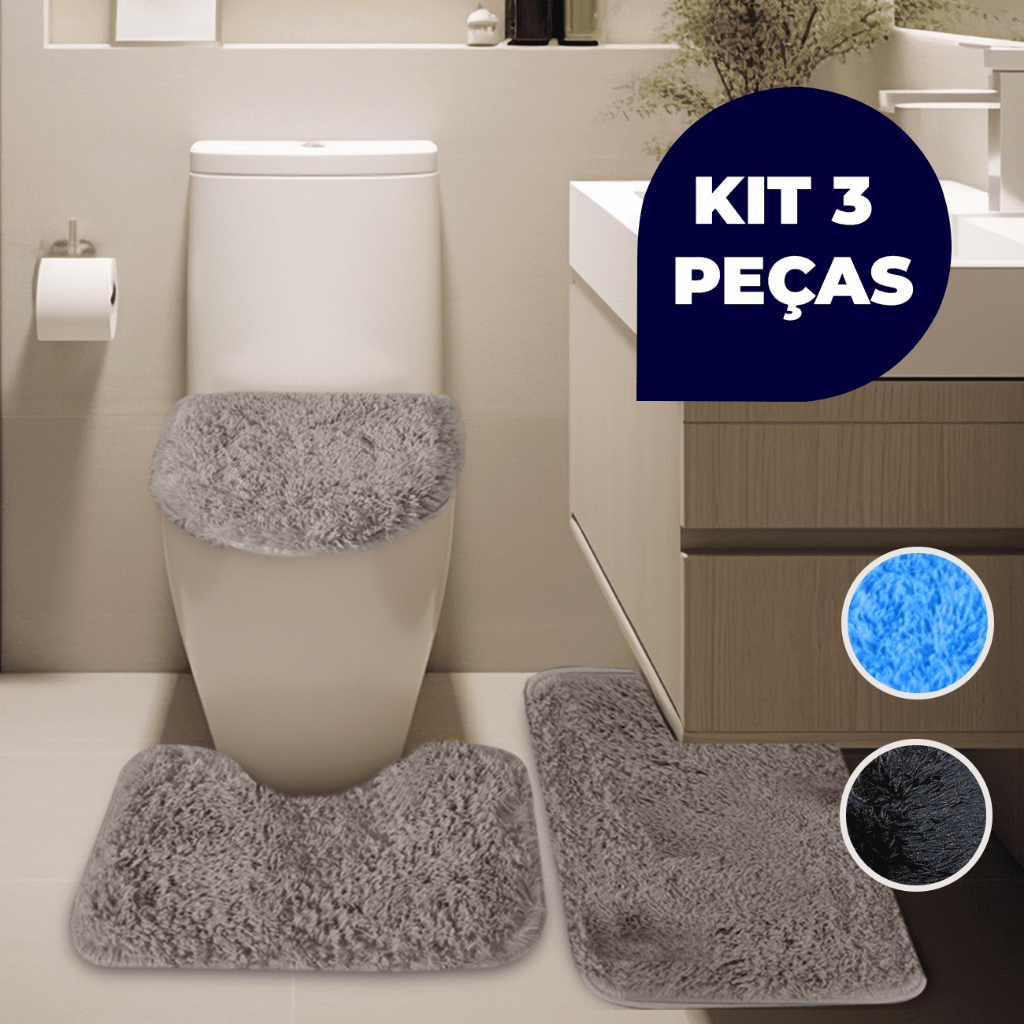 Kit 3 Tapetes Banheiro Antiderrapante Soft Luxo Aveludado