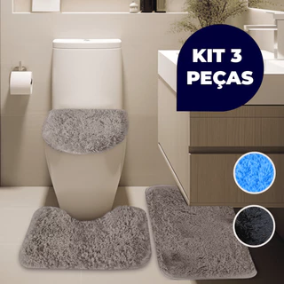 Kit 3 Tapetes Banheiro Antiderrapante Soft Luxo Aveludado