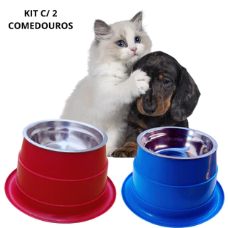 kit pet comedouro e bebedouro elevado cachorro gato com pote de ração inox anti formigas 300 ml