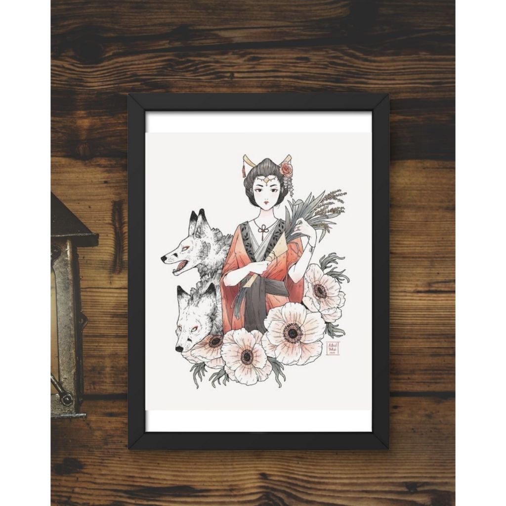 Kami Inari - Deusa Inari Okami - Quadro decorativo Alta qualidade A4 A5 Japão Mitologia Xinto Kami Wicca