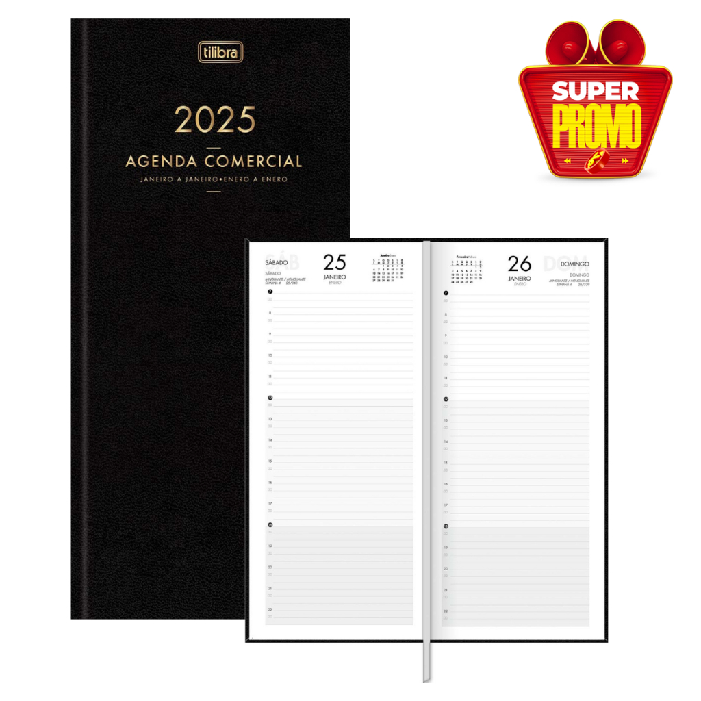 Agenda Comercial Costurada 2025 No ATACADO M8 12,3 x 27,5 Escolha caixa com 2, 3 ou 5 unidades