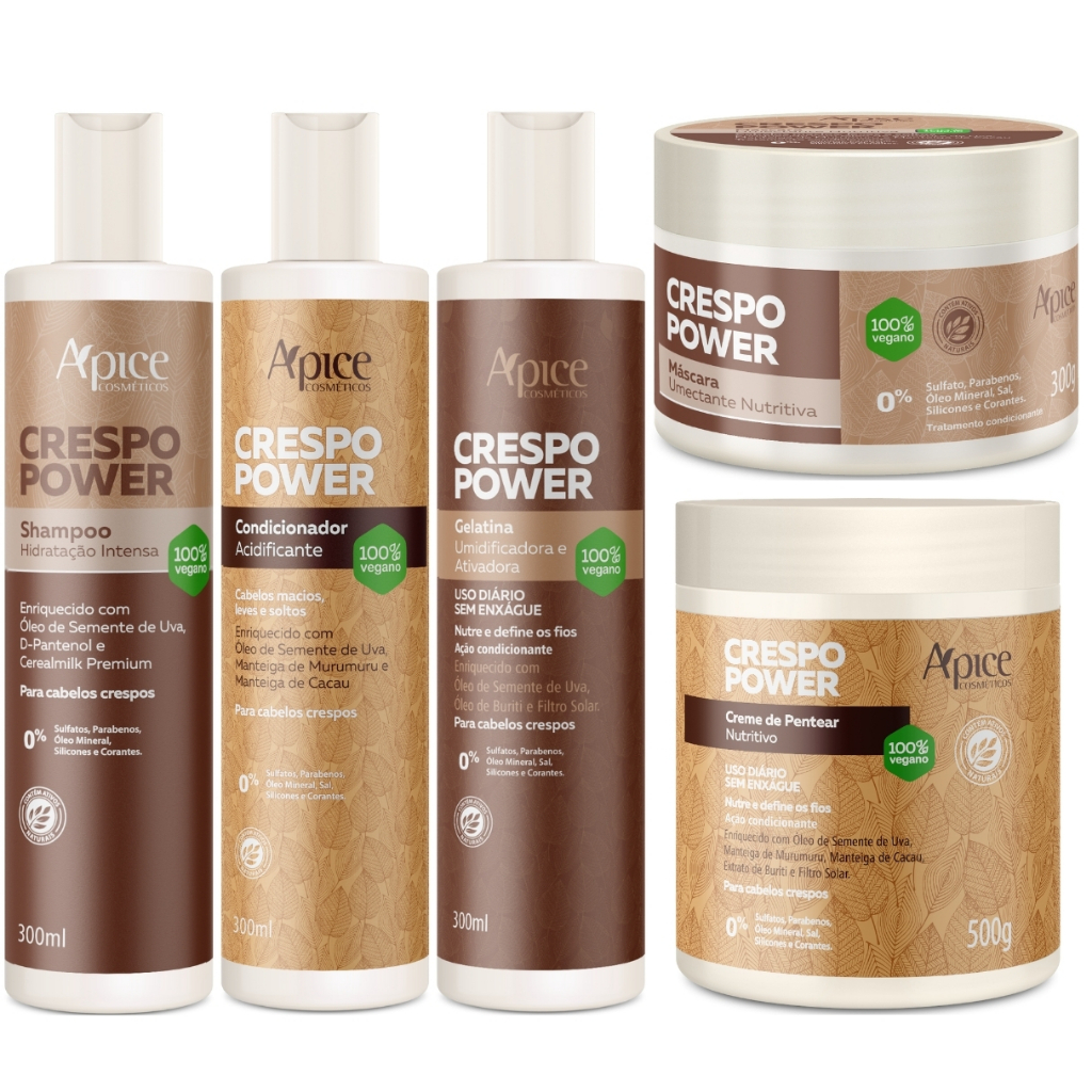 Kit Apse Crespo Power Linha Completo 5 Produtos Tratamento Cabelo Vegano Profissional em Oferta na Shopee