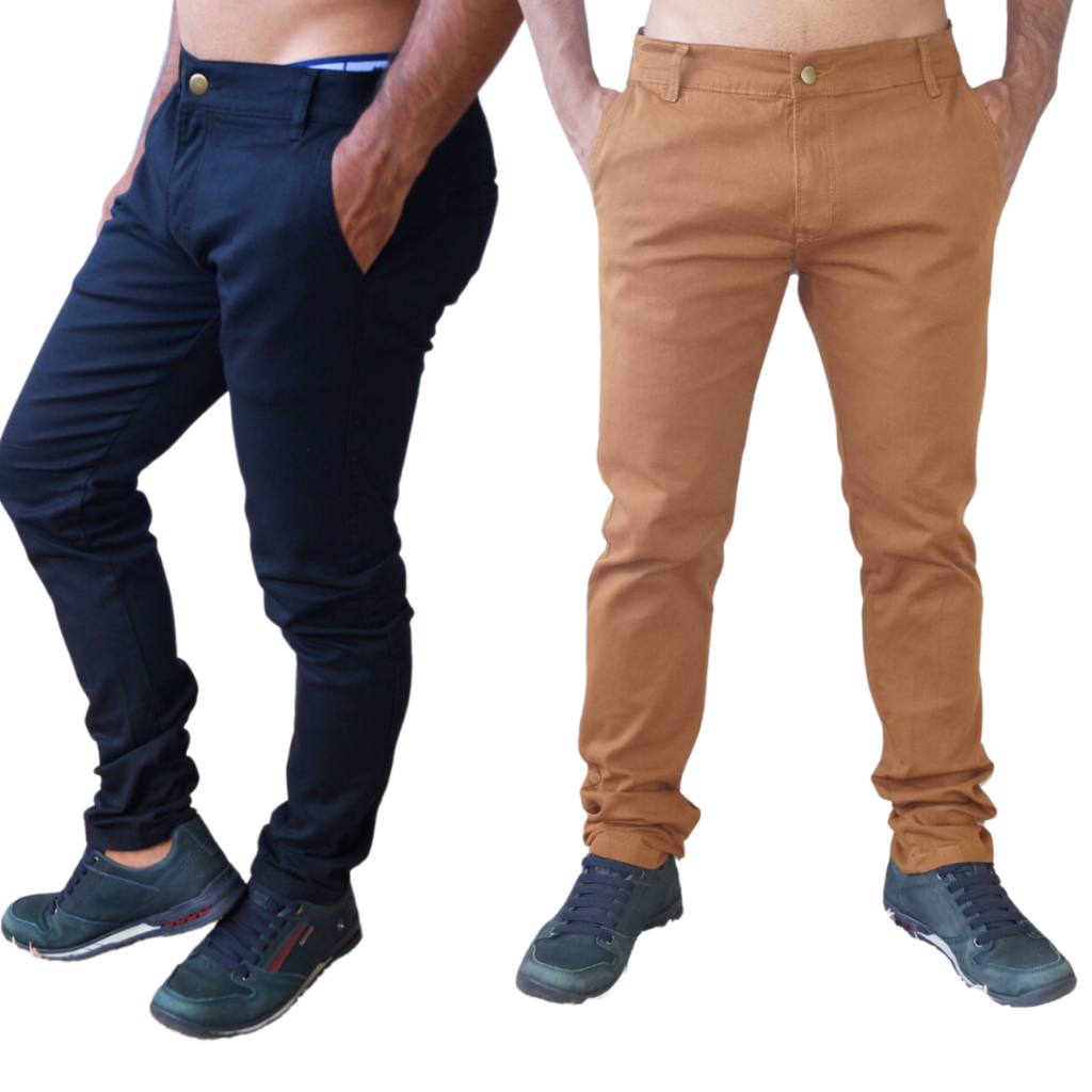 Kit 2 calça embutido sarja laycra bolso faca coloridas