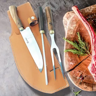 Faca para churrasco Artesanal Personalizada kit com 3 peças profissional em aço inox