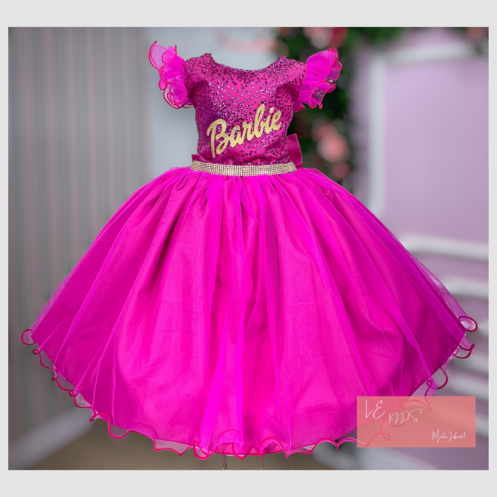Vestido Barbie Infantil Festa Fantasia Aniversário Temático Luxo ...