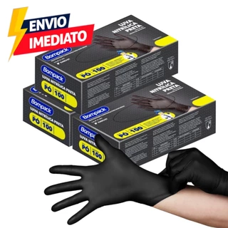 300 Luvas De Proteção Preta Nitrílica BomPack Sem Pó Procedimento Estética Tattoo Churrascos Restaurantes Limpeza Doméstica e Estética Automotiva