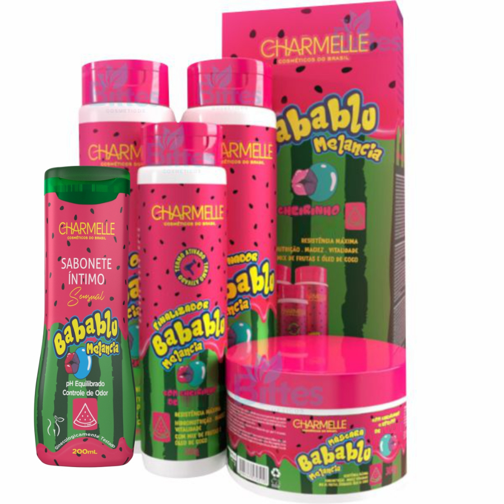 KIT BABABLU MELANCIA+SABONETE ÍNTIMO CHARMELLE COSMÉTICOS CABELO E CORPO