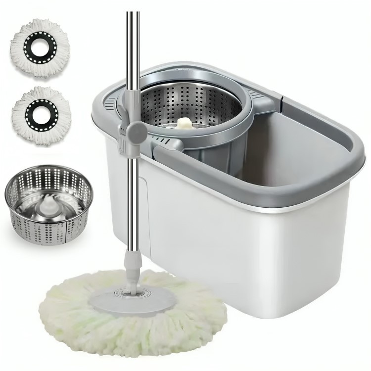 Mop Grande 13 Litros Giratório Com Centrifuga Inox Cabo em Inox + 2 Refis Microfibra