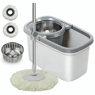 Mop Grande 13 Litros Giratório Com Centrifuga Inox Cabo em Inox + 2 Refis Microfibra