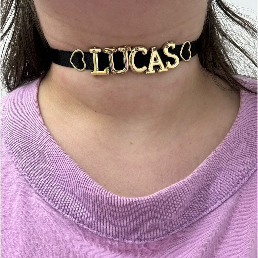 Colar gargantilha nome personalizado Chocker fantasia LETRA DOURADA