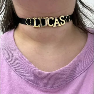 Colar gargantilha nome personalizado Chocker fantasia LETRA DOURADA