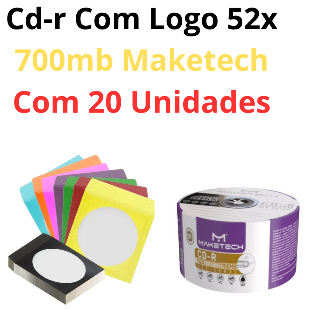 20 Mídia Virgem Cd-r maketeck Logo 700mb 80min Original - Nota