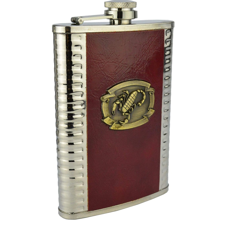 Cantil de Bolso Porta bebidas Escorpiao 254,7ml Couro