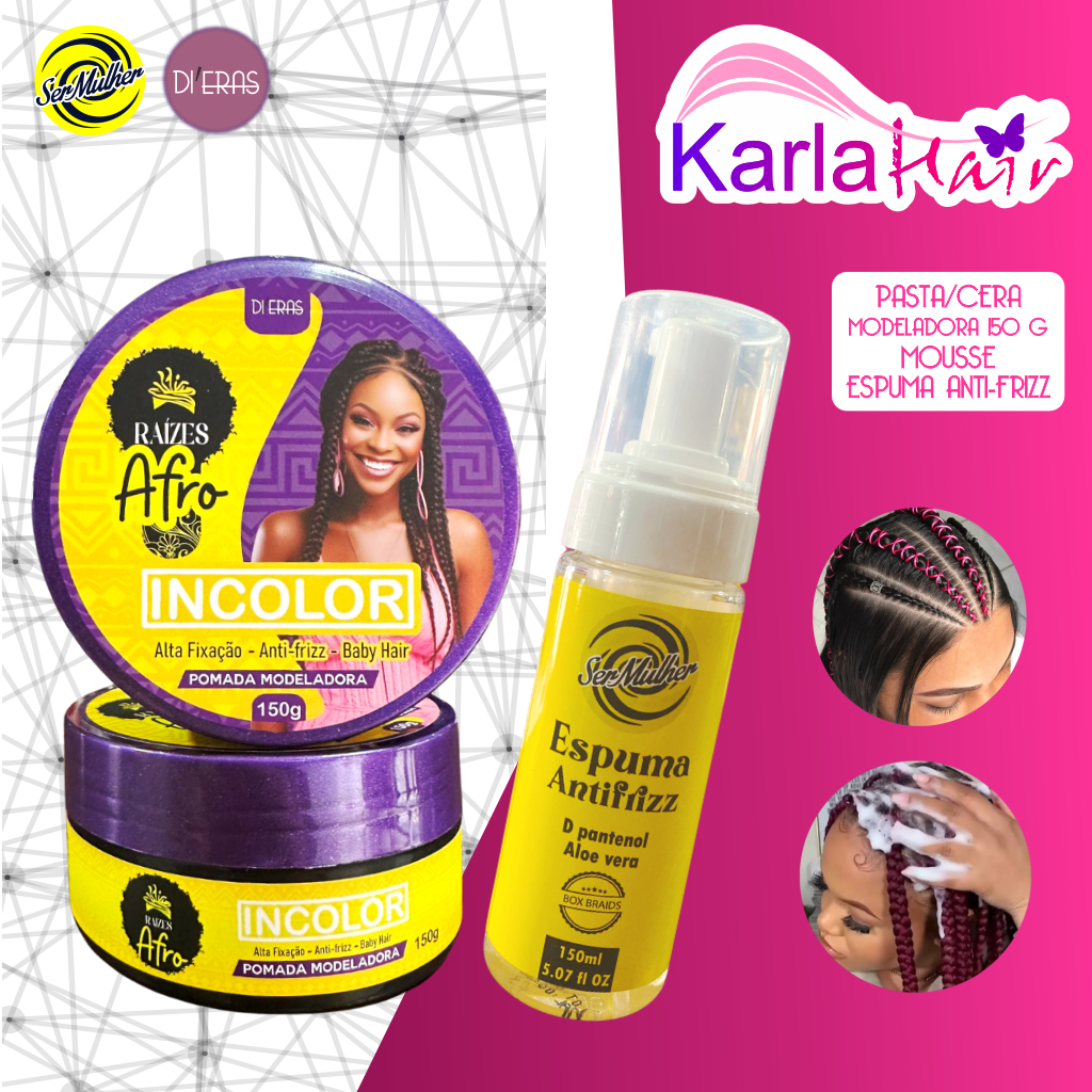 PASTA MODELADORA FIXADORA PROFISSIONAL RAIZES AFRO 150G + MOUSSE ANTI ...