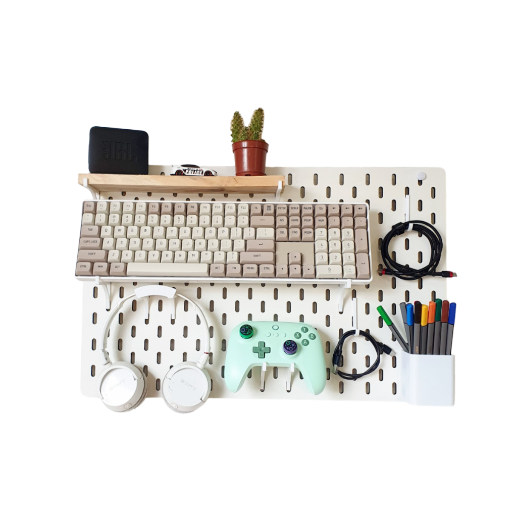 Pegboard Painel Organizador Horizontal Setup Home Office 56x36cm Branco