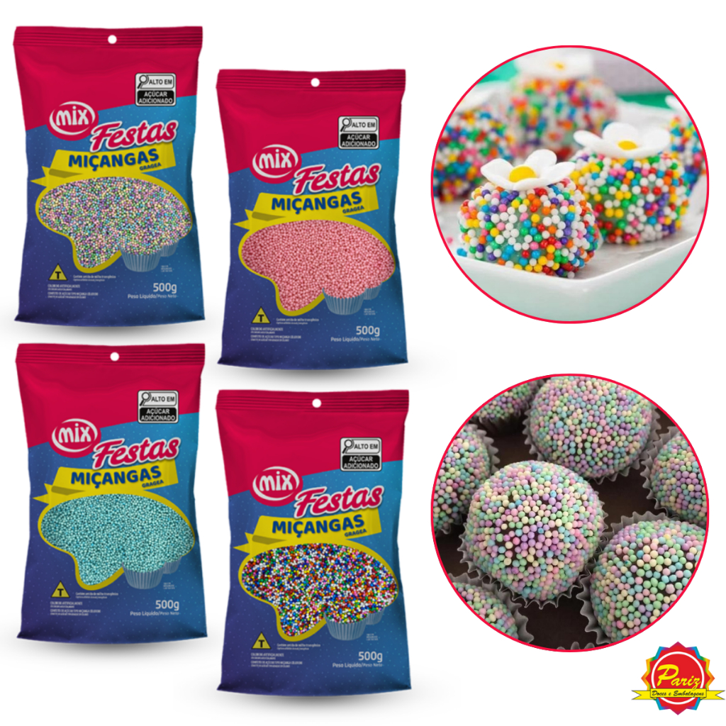 Confeito Miçanga 500g Confeito para Doce Cupcake Bolos Diver