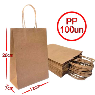 Sacola De Papel Kraft 12x20x7cm Com 100 Unidades PP