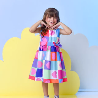 Vestido infantil Menina Feminino Colorido Tema Coração Casual Festa Aniversário