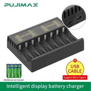 Carregador de Pilhas 8 slot Inteligente com Indicador LED, Bateria Recarregável, Pujimax