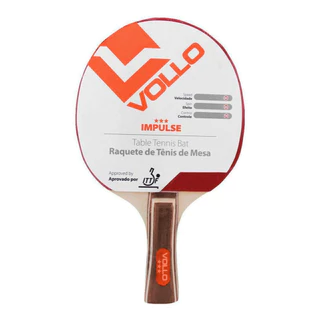 Raquete de Ping Pong Tenis de Mesa Vollo Cabo de Madeira Borracha Vermelha e Preta Impulse Impact