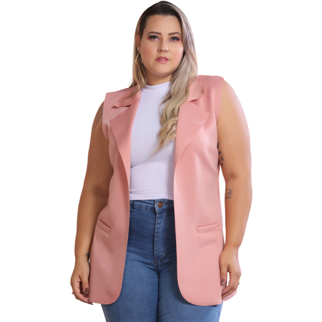 Max Colete Plus Size Feminino Longo Aberto Corte a Laser De Neoprene ...