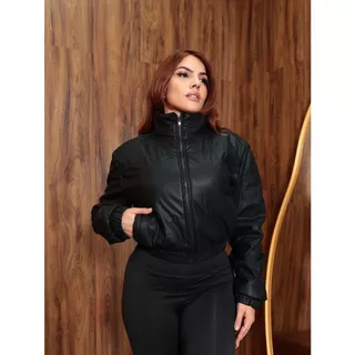Jaqueta Puffer Couro Ecologico Addisson Tendencia Inverno Lancamento 2024