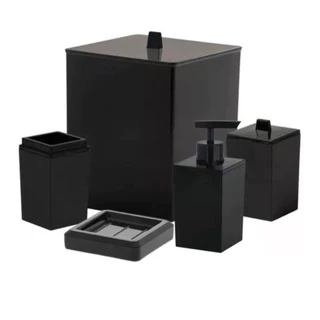 Kit Banheiro Lavabo com porta Sabonetes Escova Algodão e Lixeira- 5 peças