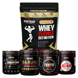 Whey Protein Isolado 34g 1kg + Creatina TopMix 300g +Termogenico Pré Treino + Vasodilatador + BCAA